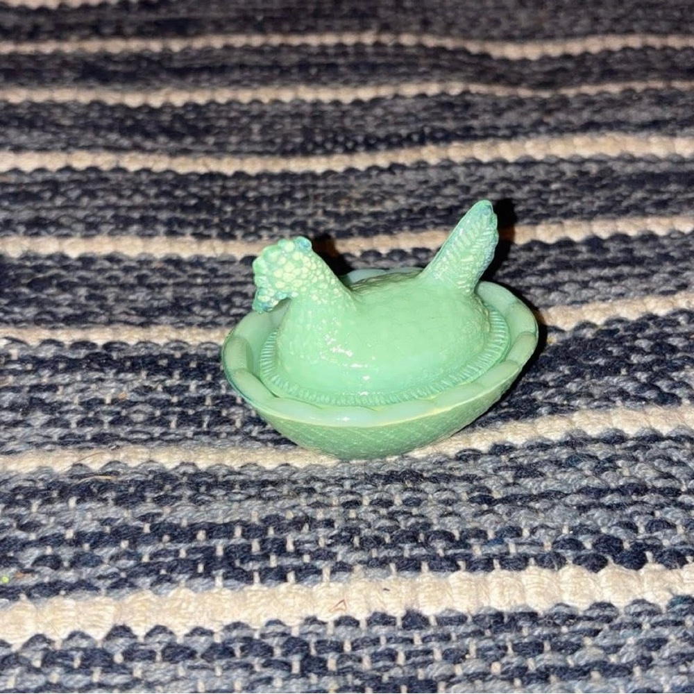 Green Glass Hen on Nest Dish